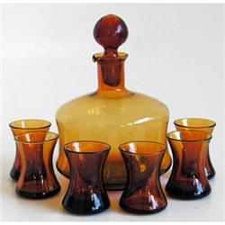 Amber Decanter  Set w 6 Tumblers #1042189