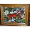 Image 1 : Covered Bridge Painting Oak Frame 14x18 #1042569