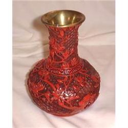 Cinnabar Vase, Red on Dark Red Hand Carved #1050975