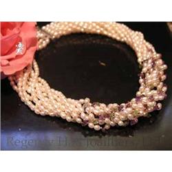 RHJ MultiString Genuine Pearl choker w amethyst#1051038