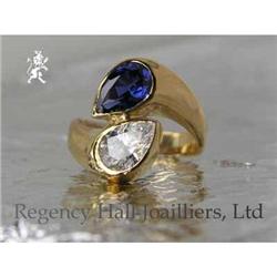 RHJ  Dbl Pear Synthetic Sapphire Ring & cubic #1051045