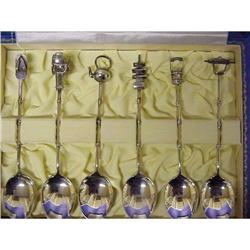 1920's Box of 6 Figural Sterling Spoons #1051374