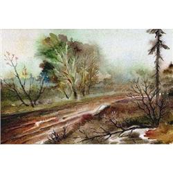 Original watercolor "Forest path" by Lomonosov #1051467