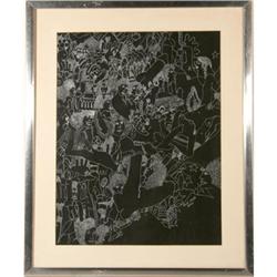 Ruth Mollo Framed White Ink Drawing on Paper #1051492