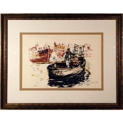 Moshe Gat S/N Framed Lithograph, Fisherman #1051495