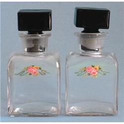 Depression Glass Lotion Bottles Black Stoppers #1051724