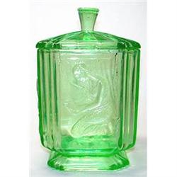 Sowerby PANDORA Green Art Deco Glass Vanity Jar#1051901