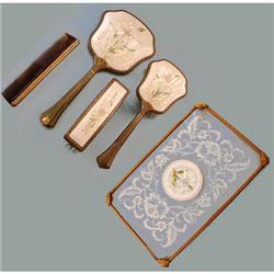 Embroidered Silk, Lace and Ormolu Vanity Set #1051921