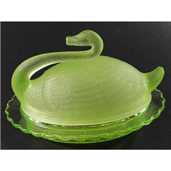 Sowerby Vaseline Rosalin Swan Lid Butter Dish #1051926