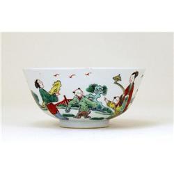 Old Chinese Famille Verte Bowl w Children #1052061