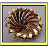 RETRO 14K GOLD AMETHYST BROOCH SIGNED 1940'S #1052302
