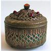 Reticulated Brass and Glass Jeweled Dresser Jar#1059417
