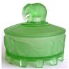 ELEPHANT CAROUSEL Green Satin Glass Dresser Jar#1059421