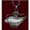 Estate Tribal Silver Feather Tourmaline Pendant#1059912