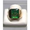 Estate Enamel Green Glass Mason Ring Gold #1059918