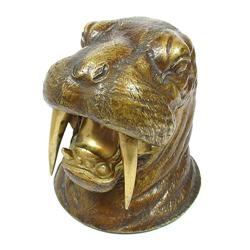 Antique Bronze Walrus head Inkwell #1059946