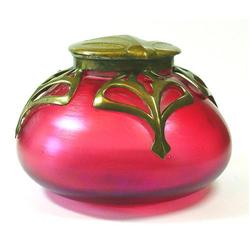 Art Nouveau Ruby glass and Brass Inkwell #1059954