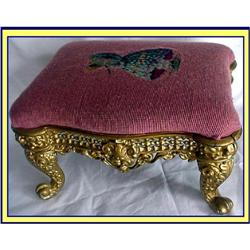 VICTORIAN  FOOT STOOL NEEDLEPOINT EMBROIDERY #1060058