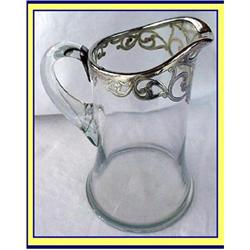 STERLING SILVER OVERLAY GLASS JUG PITCHER ANT #1060068