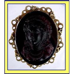 VICTORIAN AMETHYST GLASS CAMEO BROOCH #1060072