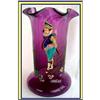 Image 1 : ROSSLER AMETHYST GLASS ENAMEL VASE HARLEQUIN #1060076