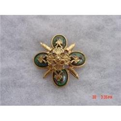 Millifiori Glass Gold Emblem Brooch Swords #1086522