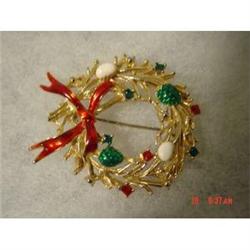 Christmas Wreath Rhinestone Enamel Brooch #1086542