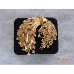 JOMAZ Red White Rhinestone Brooch AWSOME #1086547