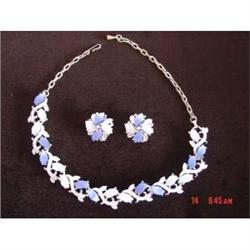 Blue Thermoset Plastic Necklace Earrings Lucite#1086556