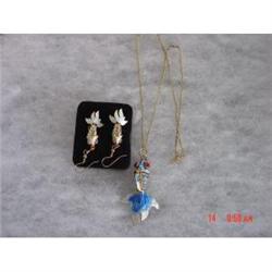 Carnelian Enamel Fish Necklace and Earrings Set#1086558