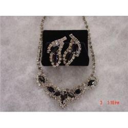 CATHE 1950s Black Clear Rhinestone Set Necklace#1086579