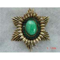 BENEDIKT Green Cabachon Rhinestone Brooch #1086582