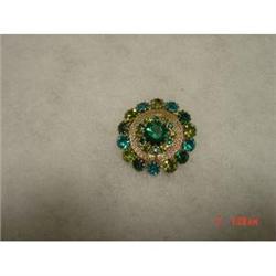 WEISS Blue Green Rhinestone Brooch #1086594