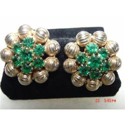 Emerald Green Rhinestone WEISS Earrings #1086604