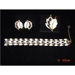 TRIFARI White Enamel Parure Bracelet, Brooch #1086607