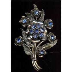 Art Deco Signed LN/25  Blue Rhinestone  Brooch #1086612