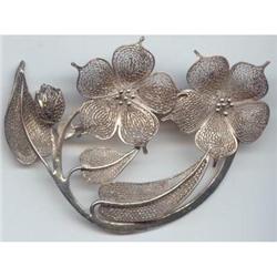  Silver Wire Work Flower Brooch Large #1086682