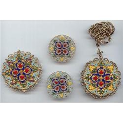  Enamel Filigree  Necklace Brooch Earrings Set #1086721