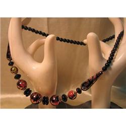  Jet  Black Glass Bead Necklace #1086736
