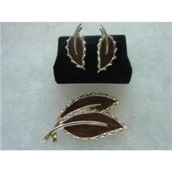 Sarah Coventry Wooded Brooch Earrings Set #1086753