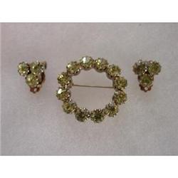 Green Rhinestone Brooch  earrings set. #1086761
