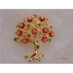 KJL THAILAND TREE OF LIFE BROOCH Rhinestones #1086776