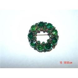 WEISS Emerald Green Rhinestone Brooch #1086777