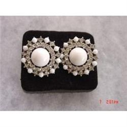Trifari White Clear Rhinestone Earrings  #1086799