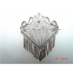 1900s Sterling Filigree Dangle Brooch#1087062