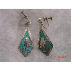 Estate Mexican Sterling  Turquoise Inlay#1087283