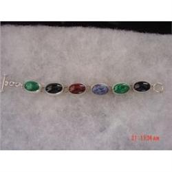 Taxco Mexican Sterling Bracelet Malachite Onyx,#1087292
