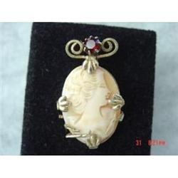 Estate Hand Carved Cameo Brooch Red Rhinestone #1087296