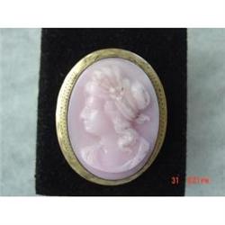 Estate Hand Carved  Pink Cameo Brooch #1087297