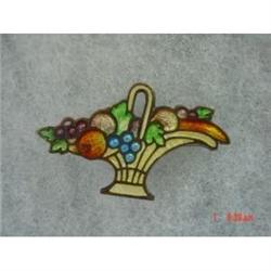 Art Deco Guilloche Enamel Fruit Basket Brooch #1087299